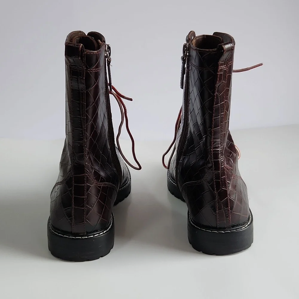 J. Crew Crocodile Embossed leather Lace-up Military Combat Style Boots